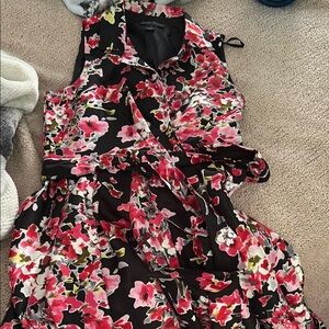Jessica Howard Pink and Black Notched Collar Midi Sundress